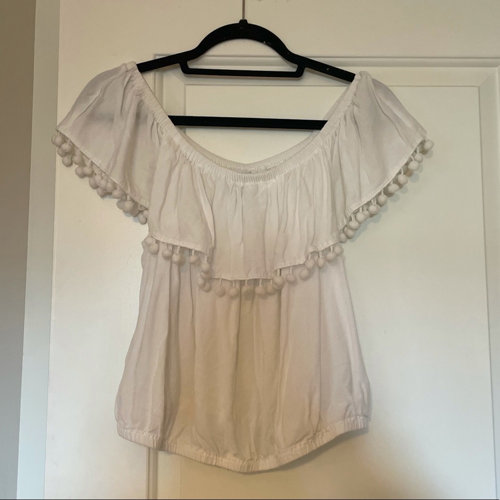Forever 21 Off The Shoulder Pom Pom Crop Top